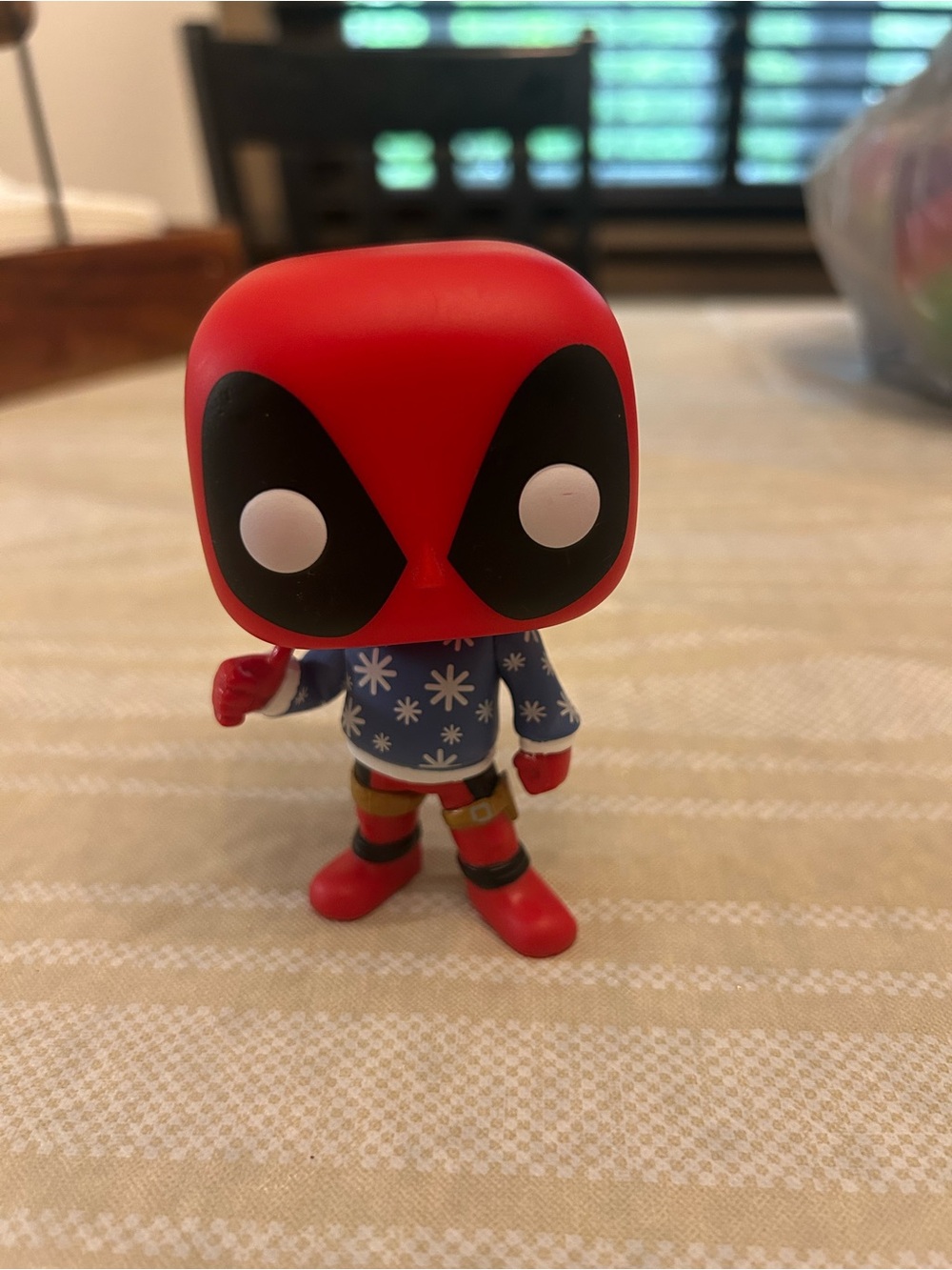 Marvel Red & Black Deadpool Funko Pop with Blue Snowflake Sweater